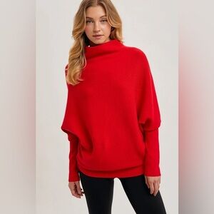 BluIvy Women’s Slouch Neck Dolman Pullover Sweater In Ruby Red